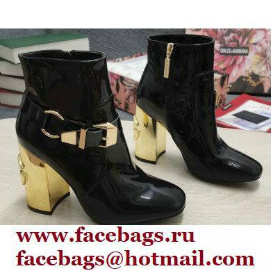 Dolce & Gabbana Heel 10.5cm Leather Ankle Boots Patent Black with DG Karol Heel and Buckle 2021 - Click Image to Close